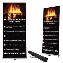Custom Smoke Alarms in the Home Retractable Banner Kit firefighting, fire safety product, fire prevention, vinyl banner, indoor use, outdoor use, banner, imprinted, custom, department name 