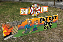 Deluxe Jumbo Yard Signs - Get Out Stay Out firefighting, fire safety product, fire prevention, full custom banner, custom, vinyl banner, indoor and outdoor use, imprinted
