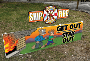 Deluxe Jumbo Yard Signs - Get Out Stay Out firefighting, fire safety product, fire prevention, full custom banner, custom, vinyl banner, indoor and outdoor use, imprinted