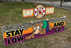 Deluxe Jumbo Yard Signs - Stay Low and Go! firefighting, fire safety product, fire prevention, full custom banner, custom, vinyl banner, indoor and outdoor use, imprinted