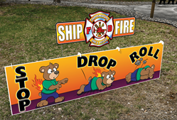 Deluxe Jumbo Yard Signs - Stop, Drop, Roll firefighting, fire safety product, fire prevention, full custom banner, custom, vinyl banner, indoor and outdoor use, imprinted