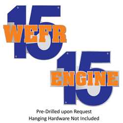 Department Number w/ Text Wall Sign 36" X 43" firefighting, fire safety product, fire prevention, dept number text, department name, dept. name w/ text, aluminum, durable, imprinted, custom, indoor use, outdoor use