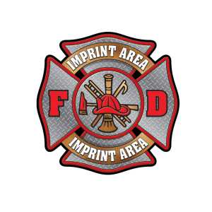 Diamond Plate Maltese Cross Wall Cling 36" X 36" firefighting, fire safety product, fire prevention, wall clings, durable, white vinyl, diamond plate face,  imprinted, custom, self-adhesive