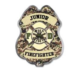 Digital Camo JR FF Sticker Badge firefighter badge, kids firefighter badge, junior firefighter badge, patriotic firefighter badge, fire safety products, fire fighting, fire prevention