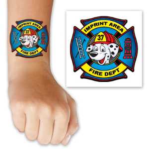 FD Dalmatian Custom Tattoo dalmatian custom tattoo, fire department dalmatian tattoo, EMS custom giveaway, police department promotional items, kids fire safety tattoo, personalized firehouse mascot tattoo, community outreach handouts, first responder promotional items