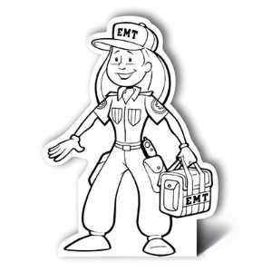 Female EMT Color-Me Stand-Out firefighting, fire safety product, fire prevention, color me, female EMT, firefighter, stand out, female EMT color me craft, EMS kids activity, fire department giveaways, police community outreach items, emergency services promotional products, children’s safety handouts, color and assemble craft