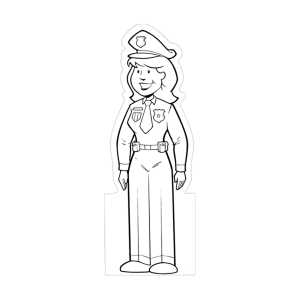 Female Police Officer Color-Me Stand-Out Police, safety product, educational, female officer, police officer color me, stand out color-me, card stock, female officer color-me, custom stand out, imprinted stand out, imprinted, custom, female police officer coloring, police color me stand out, police department giveaways, national night out promotional items, community policing outreach products, kids police coloring activity, law enforcement education materials, police officer craft for kids, safety education giveaways, junior police officer programs