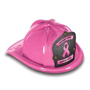 Fire Hat - Custom Pink Ribbon pink ribbon fire hat, awareness fire hat, jr firefighter hat, kids fire safety giveaways, fire department children’s items, EMS outreach supplies, police department kids giveaways, cancer awareness promotional items, fire prevention week handouts
