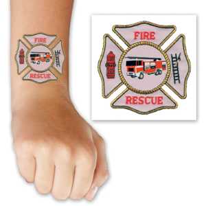 Fire Truck Maltese Cross Tattoo fire truck maltese cross tattoo, firefighter kids tattoo, maltese cross temporary tattoo, fire department children’s giveaways, EMS outreach items, police department community handouts, kids fire safety materials, first responder promotional items