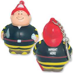 Fireman Bert Squeezie Keychain firefighting, fire safety product, fire prevention, fire safety, fire safety stress reliever, fire prevention stress reliever, firefighter stress reliever