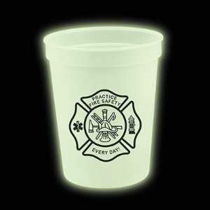 Glow in the Dark - 16 oz. Stadium Cup glow in the dark stadium cup, 16 oz glow cup, fire department giveaways, EMS promotional items, police community outreach, safety event handouts, glowing event cup, public education giveaways