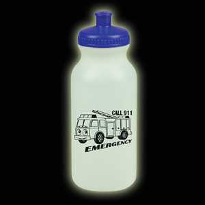 Glow in the Dark - 20 oz. Sports Bottle glow in the dark sports bottle, 20 oz promo bottle, Made in USA bottle, push pull lid bottle, fire department giveaways, EMS community event items, police department promotional products, safety event handouts