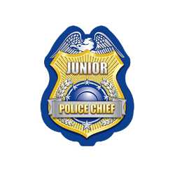 Gold/Blue Jr. Police Chief Sticker Badge Police, safety product, educational, sticker police badge, police officer badge, stock badge, stock police badge, stock sticker badge, stock