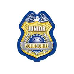 Gold/Blue Jr. Police Chief Sticker Badge Police, safety product, educational, sticker police badge, police officer badge, stock badge, stock police badge, stock sticker badge, stock