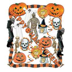 Halloween Decorating Kit Ghost, ghouls, Halloween safety, pumpkin, skeleton, streamer, bats, mummy, witch, garland, scarecrow