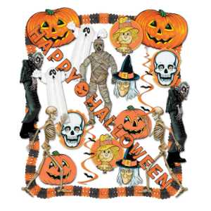 Halloween Decorating Kit Ghost, ghouls, Halloween safety, pumpkin, skeleton, streamer, bats, mummy, witch, garland, scarecrow
