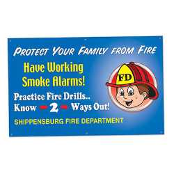 Have Working Smoke Alarms - Custom Banner 37.5" x 60"   firefighting, fire safety product, fire prevention, smoke alarms, vinyl banner, imprinted, indoor and outdoor use, vinyl