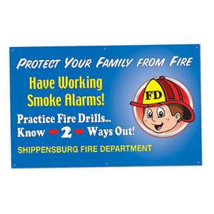 Have Working Smoke Alarms - Custom Banner 37.5" x 60"   firefighting, fire safety product, fire prevention, smoke alarms, vinyl banner, imprinted, indoor and outdoor use, vinyl