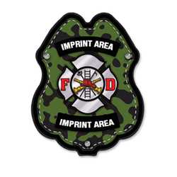 Imprinted Army Green Camo Plastic Clip-On Badge 