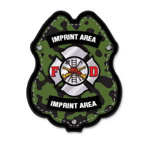 Imprinted Army Green Camo Plastic Clip-On Badge 