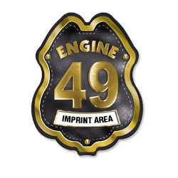 Imprinted Black&Gold Engine Number/Text Plastic Clip-On Badge firefighting, fire safety product, fire prevention, plastic fire badge, firefighting badge, custom badge, custom firefighter badge, engine number badge