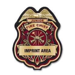 Imprinted Burgundy and Gold Jr Fire Chief Sticker Badge 