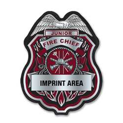 Imprinted Burgundy and Silver Jr Fire Chief Sticker Badge 