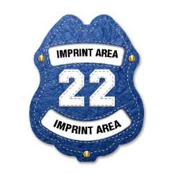 Imprinted Engine # Blue Sticker Badge imprinted fire engine badge, blue fire truck sticker, custom fire department badge, kids fire safety giveaway, EMS community outreach, police event giveaways, sticker badge for children, public education materials