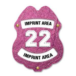 Imprinted Engine # Pink Sticker Badge imprinted fire engine badge, pink fire truck sticker, custom fire department badge, kids fire safety giveaway, EMS community outreach, police event giveaways, sticker badge for children, public education materials