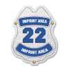 Imprinted Engine # White Sticker Badge imprinted fire engine badge, white fire truck sticker, custom fire department badge, kids fire safety giveaway, EMS community outreach, police event giveaways, sticker badge for children, public education materials