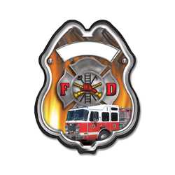 Imprinted Fire Truck Plastic Clip-On Badge 