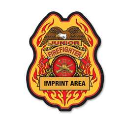 Imprinted Jr. FF w/Eagle Sticker Badge firefighting, fire safety product, fire prevention, plastic fire badge, firefighting badge, custom badge, custom firefighter badge, junior firefighter badge