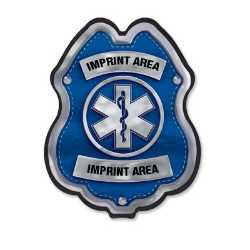 Imprinted Jr Paramedic Blue/Silver Plastic Clip-On Badge jr paramedic decal badge, blue silver EMS badge, imprinted EMS badge, fire department giveaways, EMS promotional items, police community outreach, kids safety handouts, sticker badge giveaway, public education materials