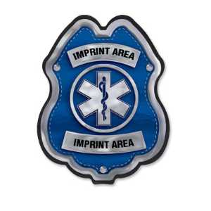 Imprinted Jr Paramedic Blue/Silver Plastic Clip-On Badge jr paramedic decal badge, blue silver EMS badge, imprinted EMS badge, fire department giveaways, EMS promotional items, police community outreach, kids safety handouts, sticker badge giveaway, public education materials