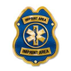 Imprinted Jr Paramedic Blue and Gold Sticker Badge imprinted jr paramedic badge, blue and gold EMS badge, custom paramedic sticker, kids EMS giveaway, fire department promotional items, police community outreach, emergency preparedness badge, sticker badge for children, public education materials