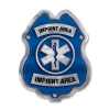 Imprinted Jr Paramedic Blue and Silver Sticker Badge imprinted jr paramedic badge, blue and silver EMS badge, custom paramedic sticker, kids EMS giveaway, fire department promotional items, police community outreach, emergency preparedness badge, sticker badge for children, public education materials