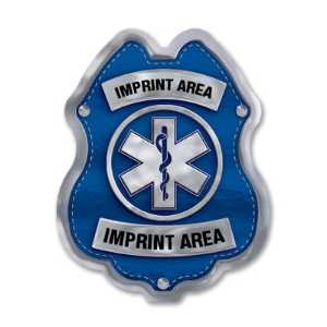 Imprinted Jr Paramedic Blue and Silver Sticker Badge imprinted jr paramedic badge, blue and silver EMS badge, custom paramedic sticker, kids EMS giveaway, fire department promotional items, police community outreach, emergency preparedness badge, sticker badge for children, public education materials