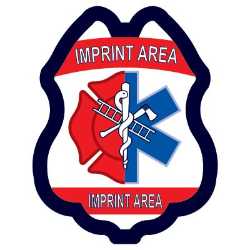 Imprinted Maltese Cross & Star of Life Sticker Badge custom maltese cross star of life sticker, imprinted fire sticker badge, kids firefighter sticker custom, EMS children’s giveaways, fire department outreach items, police department community handouts, safety event stickers, first responder promotional items