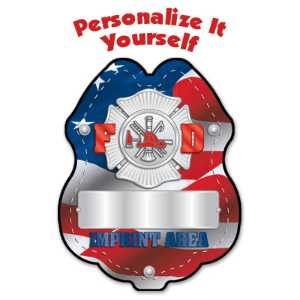 Imprinted Patriotic w/"Your Name" Plastic Clip-On Badge patriotic clip-on badge, custom name badge for kids, fire department giveaways, EMS outreach materials, police department community handouts, children’s safety event items, personalized patriotic badge, first responder promotional products