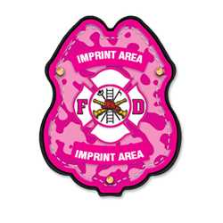 Imprinted Pink Camo Plastic Clip-On Badge 