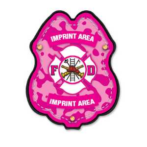 Imprinted Pink Camo Plastic Clip-On Badge 