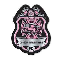 Imprinted Pink/Silver Member FD Plastic Clip-On Badge 