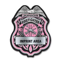 Imprinted Pink and Silver Jr Firefighter Sticker Badge 