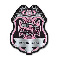 Imprinted Pink and Silver Member Fire Department Sticker Badge 