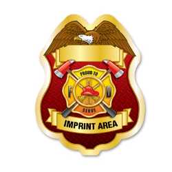 Imprinted Proud To Serve Gold Sticker Badge firefighting, fire safety product, fire prevention, plastic fire sticker, firefighting sticker
