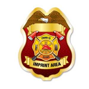 Imprinted Proud To Serve Gold Sticker Badge firefighting, fire safety product, fire prevention, plastic fire sticker, firefighting sticker