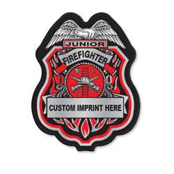 Imprinted Red/Silver Jr Firefighter Plastic Clip-On Badge 