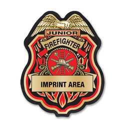 Imprinted Red and Gold Jr Firefighter Sticker Badge  