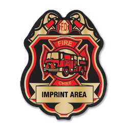 Imprinted Red and Gold Member Fire Department Sticker Badge imprinted fire department badge, red and gold fire badge, custom fire dept sticker, kids fire safety giveaway, EMS community outreach, police event giveaways, sticker badge for children, public education materials