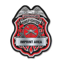 Imprinted Red and Silver Jr Firefighter Sticker Badge 